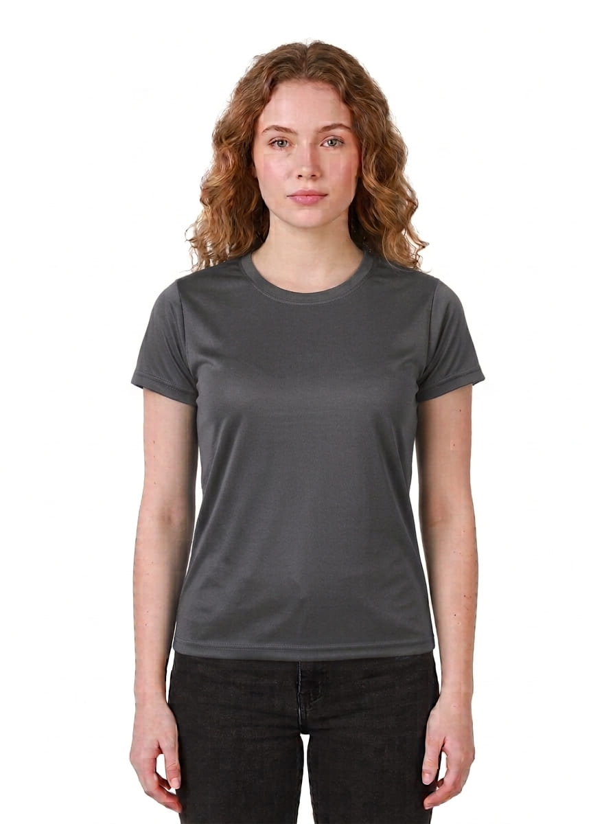 Womens/Girls polyster tshirt, thick fabric casual and gym tshirt (Dark Grey)