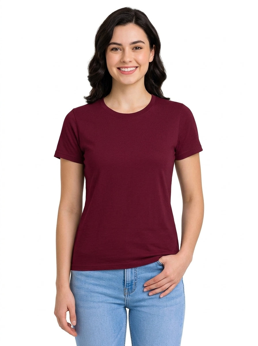 Womens/Girls polyster tshirt, thick fabric casual and gym tshirt (Maroon)