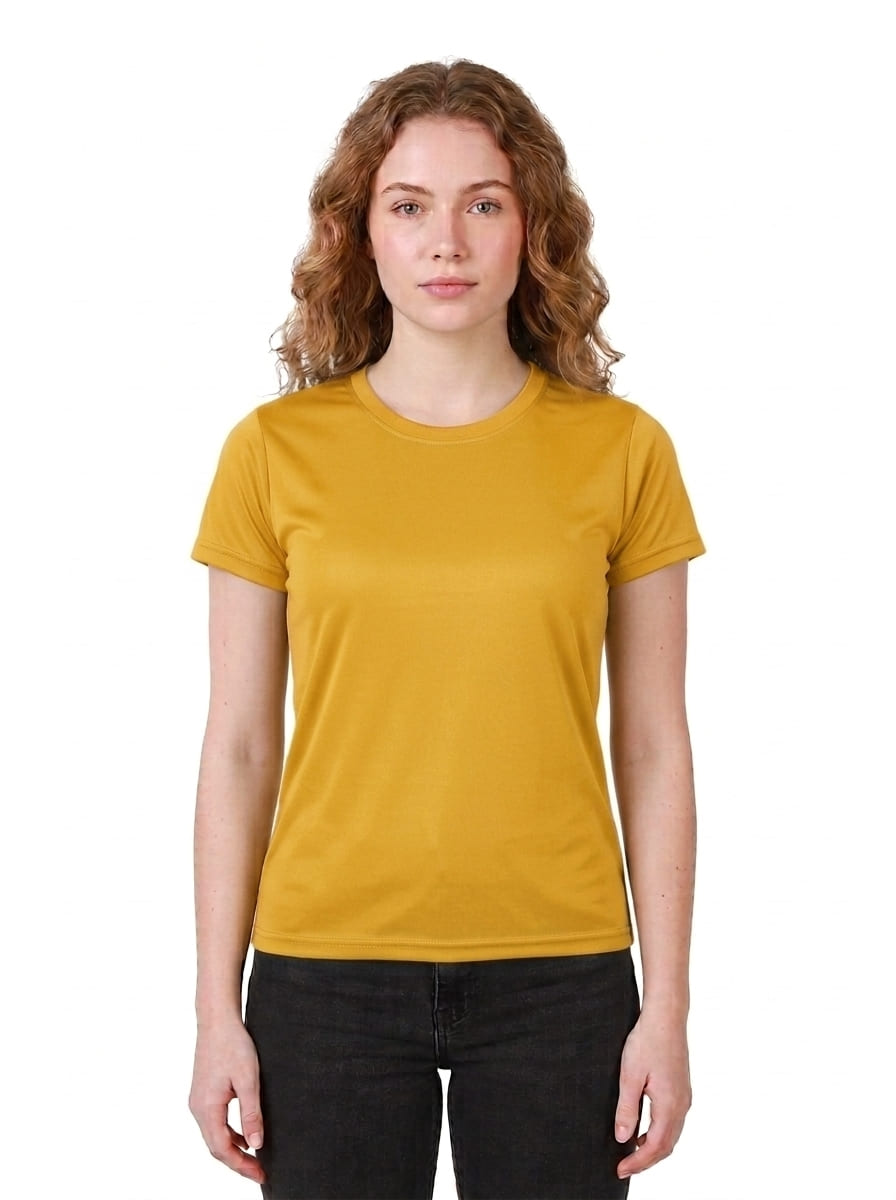 Womens/Girls polyster tshirt, thick fabric casual and gym tshirt (Mustard)