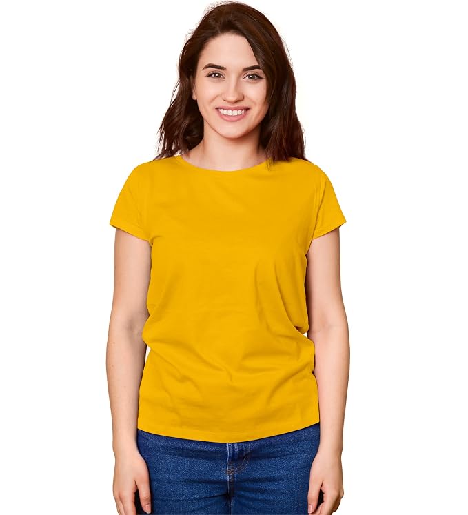 Womens/Girls polyster tshirt, thick fabric casual and gym tshirt (Yellow)