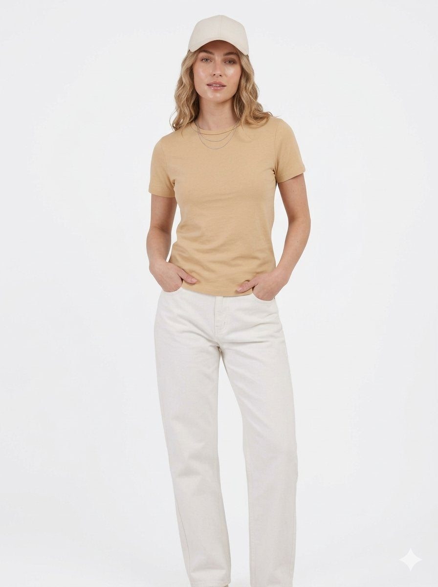 Womens/Girls polyster tshirt, thick fabric casual and gym tshirt (Beige)