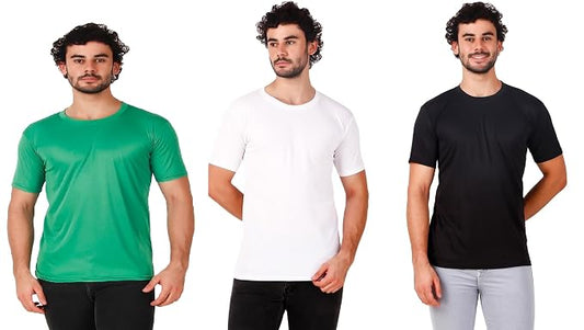 Mens Polyster 170 gsm Pack of 3 tshirts (Black-Dark Green-White)