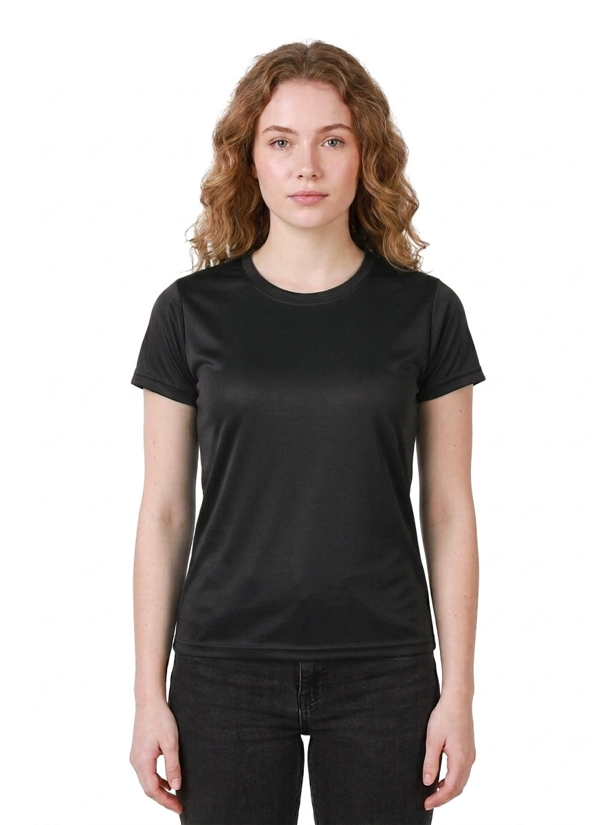 Womens/Girls polyster tshirt, thick fabric casual and gym tshirt (Black)