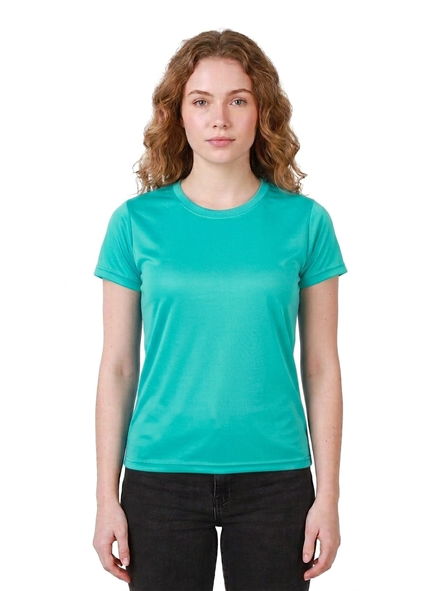 Womens/Girls polyster tshirt, thick fabric casual and gym tshirt (Cyan Green)