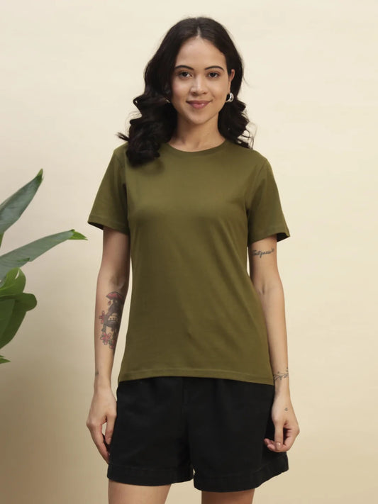 Womens/Girls polyster tshirt, thick fabric casual and gym tshirt (Olive)