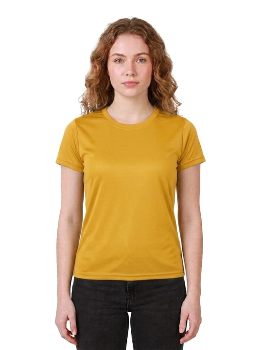 Womens/Girls polyster tshirt, thick fabric casual and gym tshirt (Mustard)