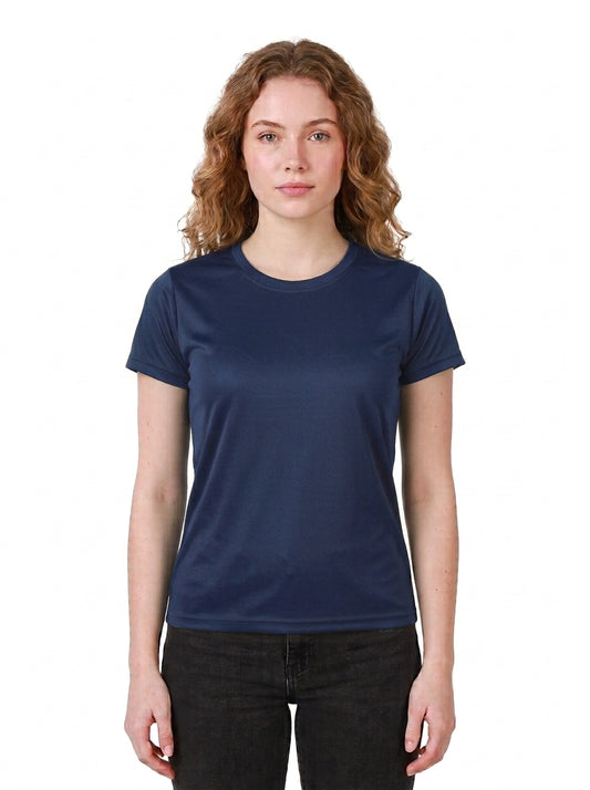 Womens/Girls polyster tshirt, thick fabric casual and gym tshirt (Navy Blue)