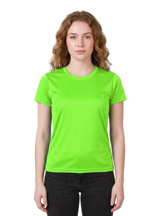 Womens/Girls polyster tshirt, thick fabric casual and gym tshirt (Neon Green)