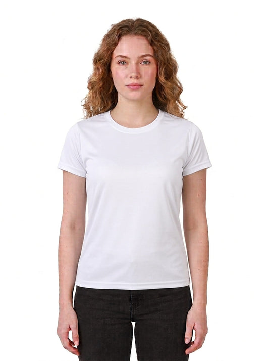 Womens/Girls polyster tshirt, thick fabric casual and gym tshirt (White)