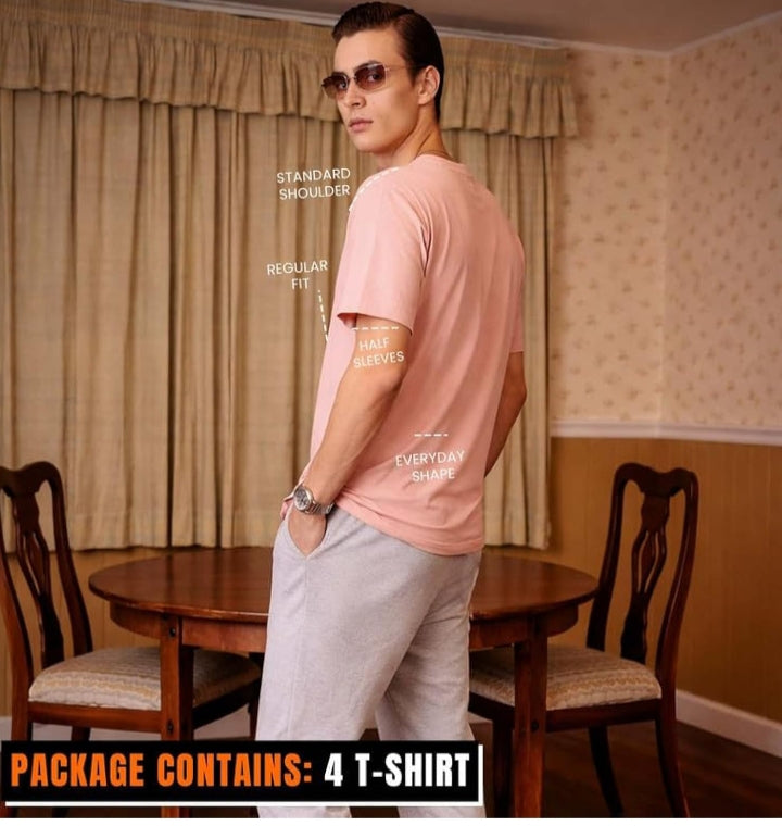 Mens Solid Pure Cotton tshirt, Pack of 4